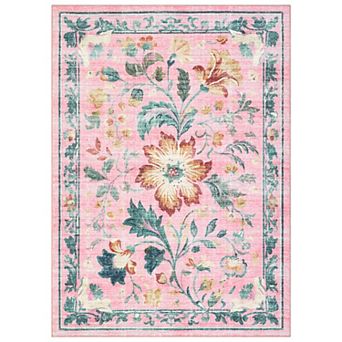 Retro Botanical Polyester Area Rug Floral Patterned Stylish Floor Decor for Living Room, Bedroom