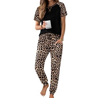 Ekouaer Womens Jogger Pajamas Sets 2 pc Raglan Short Sleeve Pjs Lounge Set Soft Sleepwear