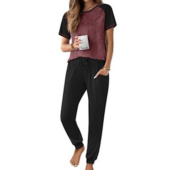 Ekouaer Womens Jogger Pajamas Sets 2 pc Raglan Short Sleeve Pjs Lounge Set Soft Sleepwear