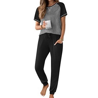 Ekouaer Womens Jogger Pajamas Sets 2 pc Raglan Short Sleeve Pjs Lounge Set Soft Sleepwear