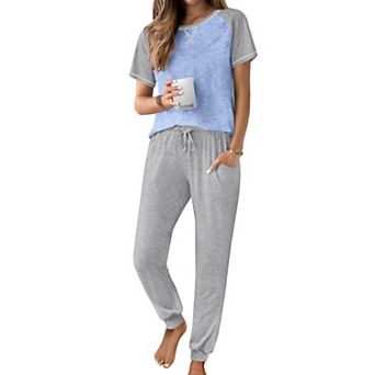 Ekouaer Womens Jogger Pajamas Sets 2 pc Raglan Short Sleeve Pjs Lounge Set Soft Sleepwear