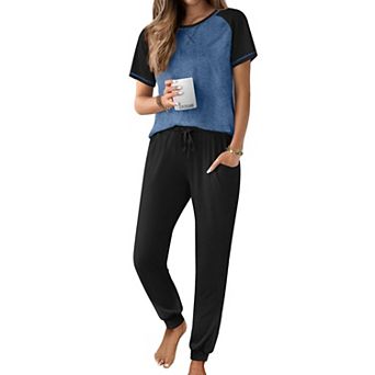 Ekouaer Womens Jogger Pajamas Sets 2 pc Raglan Short Sleeve Pjs Lounge Set Soft Sleepwear