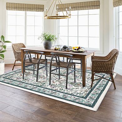 Floral Low-Pile Washable Rug Foldable, Non-Slip Carpet for Bedroom & Entry