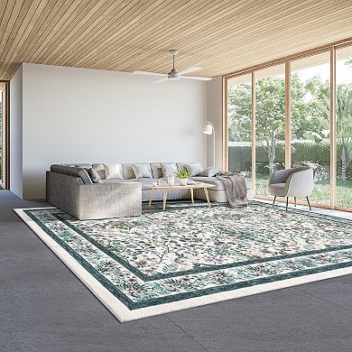 Floral Low-Pile Washable Rug Foldable, Non-Slip Carpet for Bedroom & Entry