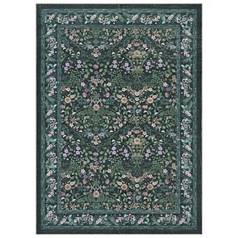 Floral Low-Pile Washable Rug Foldable, Non-Slip Carpet for Bedroom & Entry