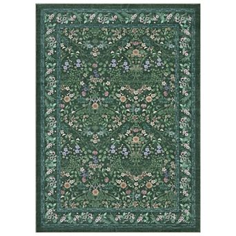 Floral Low-Pile Washable Rug Foldable, Non-Slip Carpet for Bedroom & Entry