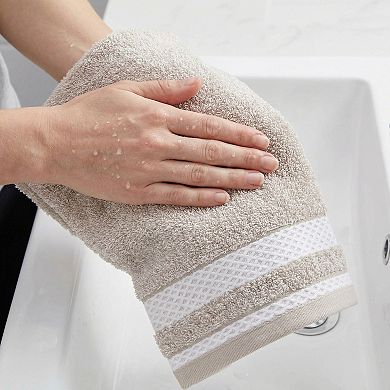 2 Pack Pure Cotton Hand Towels with Textured Stripe Border, Soft Quick Drying Towel Set 13" x 29"