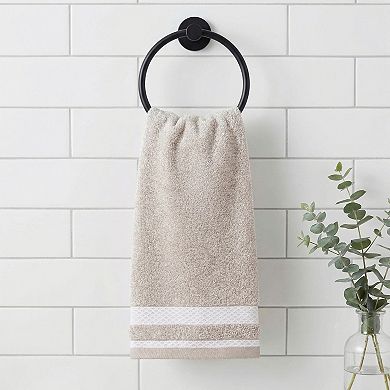 2 Pack Pure Cotton Hand Towels with Textured Stripe Border, Soft Quick Drying Towel Set 13" x 29"