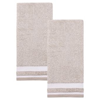 2 Pack Pure Cotton Hand Towels with Textured Stripe Border, Soft Quick Drying Towel Set 13" x 29"