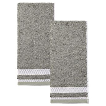 2 Pack Pure Cotton Hand Towels with Textured Stripe Border, Soft Quick Drying Towel Set 13" x 29"