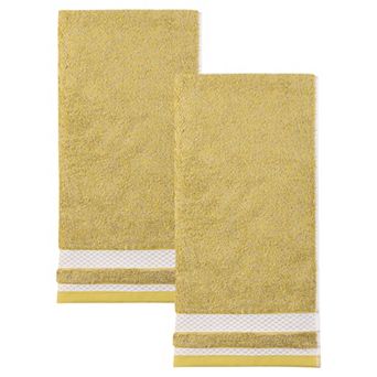 2 Pack Pure Cotton Hand Towels with Textured Stripe Border, Soft Quick Drying Towel Set 13" x 29"