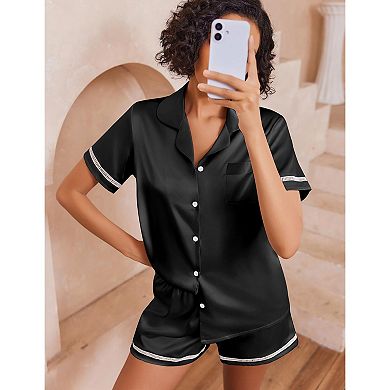 Ekouaer Womens Silk Pajama Sets Button Up Pjs Short Sleeve 2 Pc Pj Sets