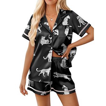 Ekouaer Womens Silk Pajama Sets Button Up Pjs Short Sleeve 2 pc Pj Sets