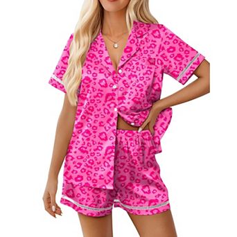 Ekouaer Womens Silk Pajama Sets Button Up Pjs Short Sleeve 2 pc Pj Sets