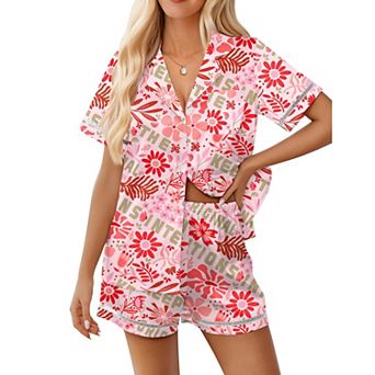 Ekouaer Womens Silk Pajama Sets Button Up Pjs Short Sleeve 2 pc Pj Sets