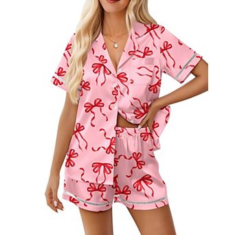 Ekouaer Womens Silk Pajama Sets Button Up Pjs Short Sleeve 2 pc Pj Sets
