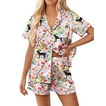 Ekouaer Womens Silk Pajama Sets Button Up Pjs Short Sleeve 2 pc Pj Sets