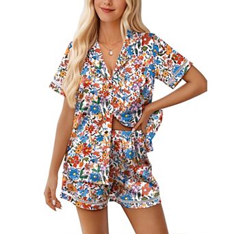 Ekouaer Womens Silk Pajama Sets Button Up Pjs Short Sleeve 2 pc Pj Sets