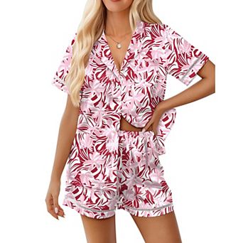 Ekouaer Womens Silk Pajama Sets Button Up Pjs Short Sleeve 2 pc Pj Sets