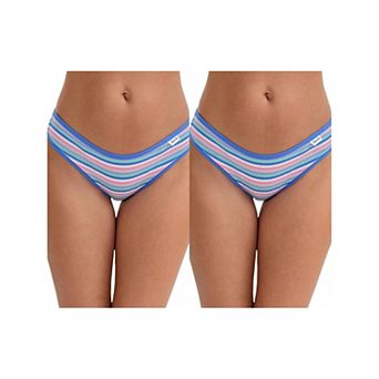 2 Packs Women's Colorful Striped Underwear Low-Waisted Double Layer Comfortable Breathable Briefs