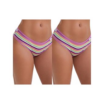 2 Packs Women's Colorful Striped Underwear Low-Waisted Double Layer Comfortable Breathable Briefs