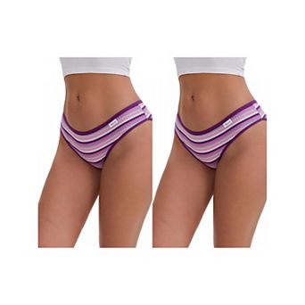 2 Packs Women's Colorful Striped Underwear Low-Waisted Double Layer Comfortable Breathable Briefs