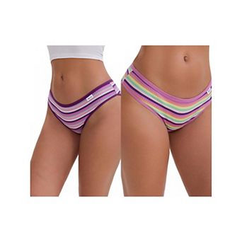 2 Packs Women's Colorful Striped Underwear Low-Waisted Double Layer Comfortable Breathable Briefs
