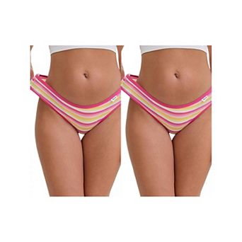 2 Packs Women's Colorful Striped Underwear Low-Waisted Double Layer Comfortable Breathable Briefs