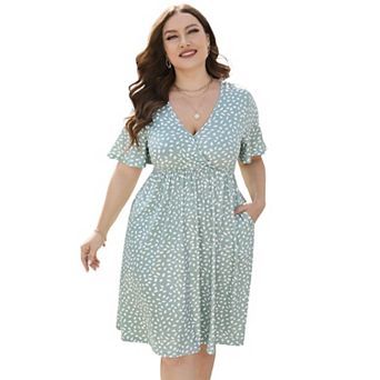 Plus Size Women's Dress Short Flutter Sleeve A-Line Casual Dress