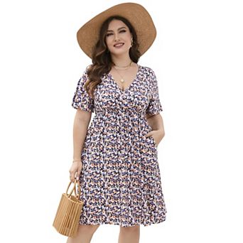Plus Size Women's Dress Short Flutter Sleeve A-Line Casual Dress