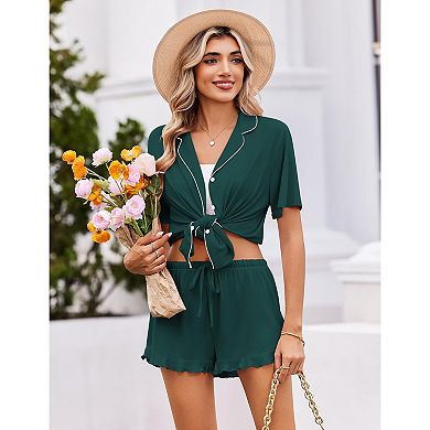 Ekouaer Womens Pajama Sets Button Down Short Sleeve Top and Shorts Cute Pjs Sets Sleepwear