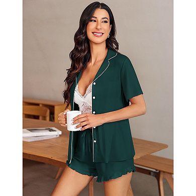 Ekouaer Womens Pajama Sets Button Down Short Sleeve Top and Shorts Cute Pjs Sets Sleepwear