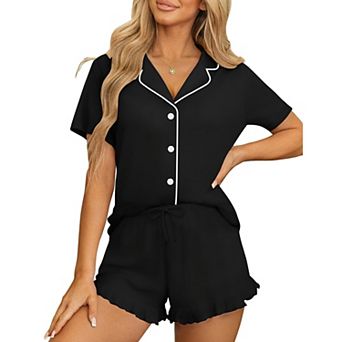 Ekouaer Womens Pajama Sets Button Down Short Sleeve Top and Shorts Cute Pjs Sets Sleepwear
