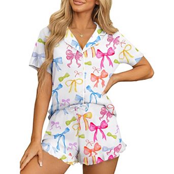 Ekouaer Womens Pajama Sets Button Down Short Sleeve Top and Shorts Cute Pjs Sets Sleepwear