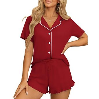 Ekouaer Womens Pajama Sets Button Down Short Sleeve Top and Shorts Cute Pjs Sets Sleepwear
