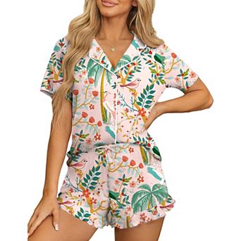 Ekouaer Womens Pajama Sets Button Down Short Sleeve Top and Shorts Cute Pjs Sets Sleepwear