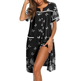 Ekouaer Nightgowns for Women House Dress with Pockets Button Down Sleepshirt Short Sleeve