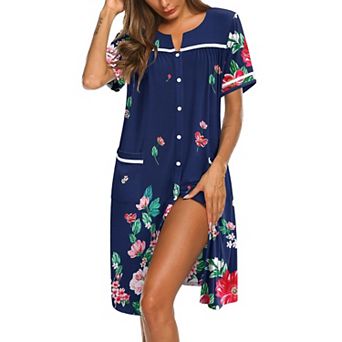 Ekouaer Nightgowns for Women House Dress with Pockets Button Down Sleepshirt Short Sleeve