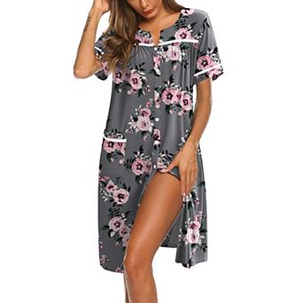 Ekouaer Nightgowns for Women House Dress with Pockets Button Down Sleepshirt Short Sleeve