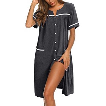 Ekouaer Nightgowns for Women House Dress with Pockets Button Down Sleepshirt Short Sleeve