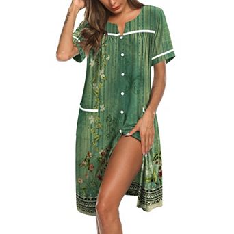 Ekouaer Nightgowns for Women House Dress with Pockets Button Down Sleepshirt Short Sleeve