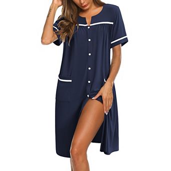 Ekouaer Nightgowns for Women House Dress with Pockets Button Down Sleepshirt Short Sleeve