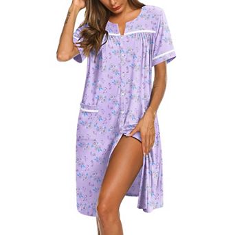 Ekouaer Nightgowns for Women House Dress with Pockets Button Down Sleepshirt Short Sleeve