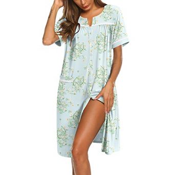 Ekouaer Nightgowns for Women House Dress with Pockets Button Down Sleepshirt Short Sleeve