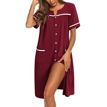 Ekouaer Nightgowns for Women House Dress with Pockets Button Down Sleepshirt Short Sleeve