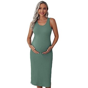Ekouaer Women's Maternity Dress Rib Knit Sleeveless Baby Shower Dresses Casual Bodycon Pregnancy