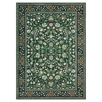 Floral Area Rug Vintage Boho Soft Low-Pile Non-Slip Carpet for Living Room, Bedroom