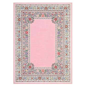 Woven Look Boho Area Rug Washable & Non-Slip for Bedroom or Nursery