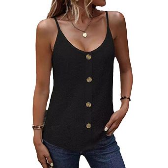 Women's Faux Button Front Sleeveless Tank Top - Casual Spaghetti Strap Layering Cami