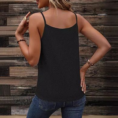 Women's Faux Button Front Sleeveless Tank Top - Casual Spaghetti Strap Layering Cami
